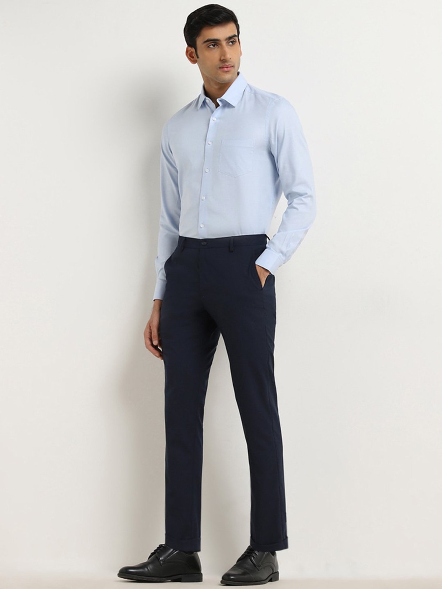 WES Formals by Westside Blue Checks Design Slim-Fit Cotton Shirt