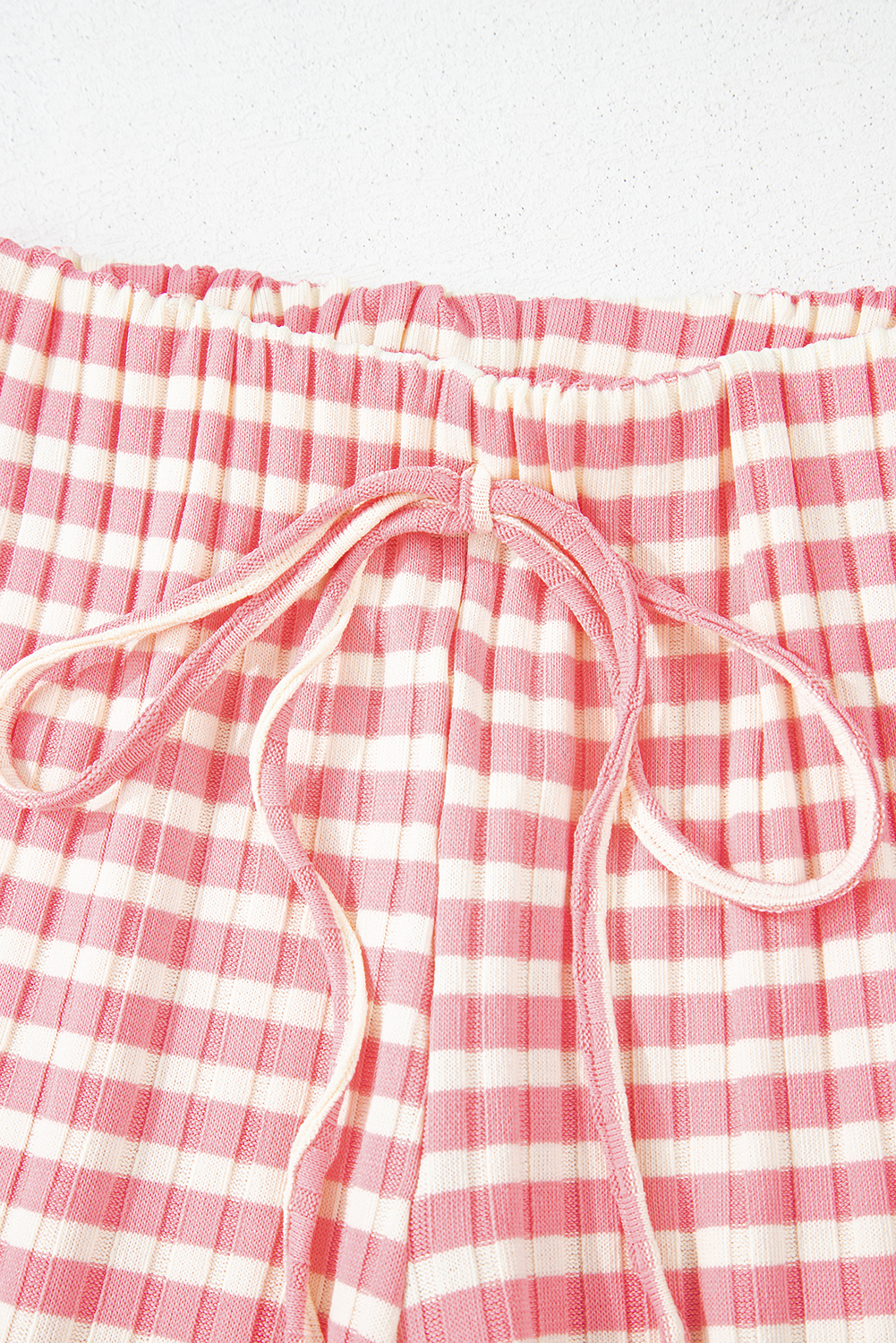 Pink Stripe Colorblock Print Cotton Drawstring Pants