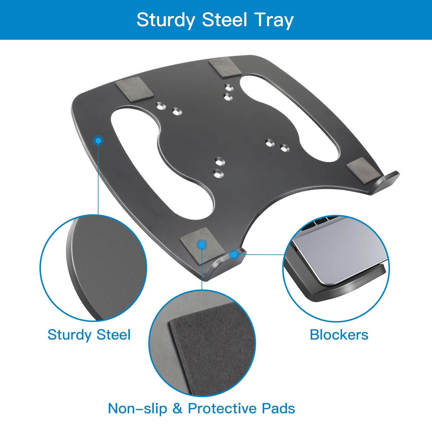 Laptop Tray Steel Notebook Holder for Monitor VESA Mount Stand Fits VESA 100x100 mm Mounting Holes, 22lbs Capacity with Vented Cooling Platform