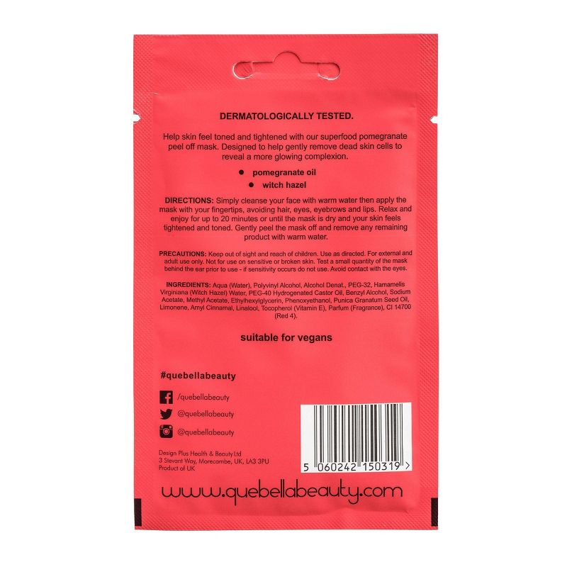 Que Bella Brightening Pomegranate Peel Off Face Mask - 6ct