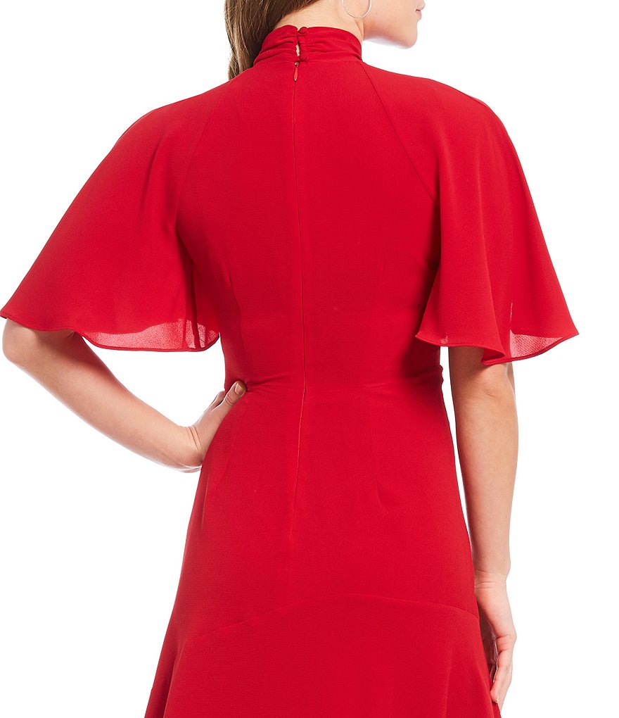 Maggy London Asymmetrical Crepe Midi Stretch Dress