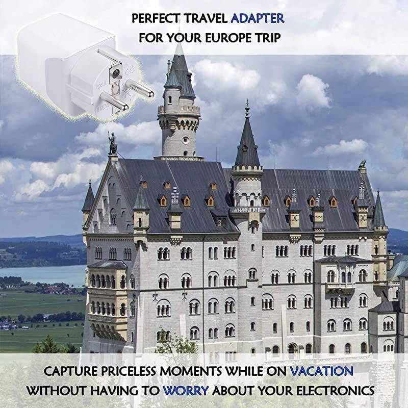 Schuko Germany France Spain Travel Adapter Plug with Dual USB Usa Input Type EF Ultra Compact Perfect for Cell Phones Laptop Camera Chargers iWatch iPad iPhone and More CTU9