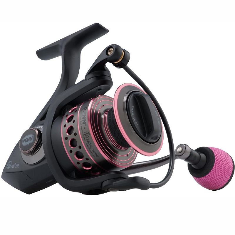 Penn PAS5000 Heavy Duty Lightweight Right and Left Handed Passion Spinning Fishing Reel with Line Capacity Rings for Women, Pink and Black