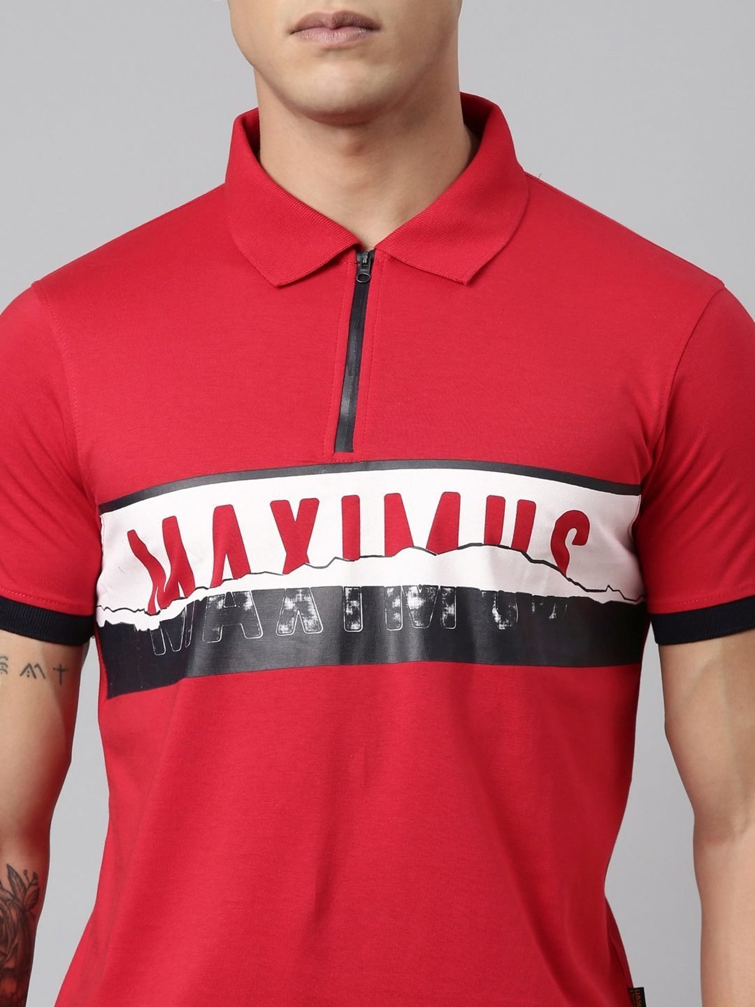 Dixcy Scott Maximus Red Cotton Regular Fit Printed Polo T-Shirt