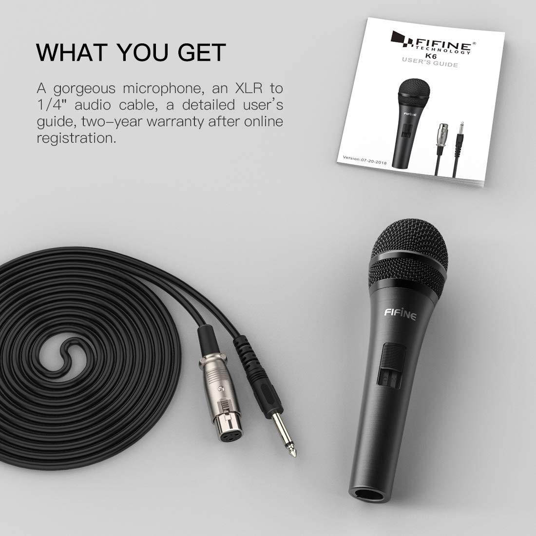 Karaoke Microphone,Fifine Dynamic Vocal Microphone for Speaker,Wired Handheld Mic with On/Off Switch and14.8ft Detachable Cable.(K6)