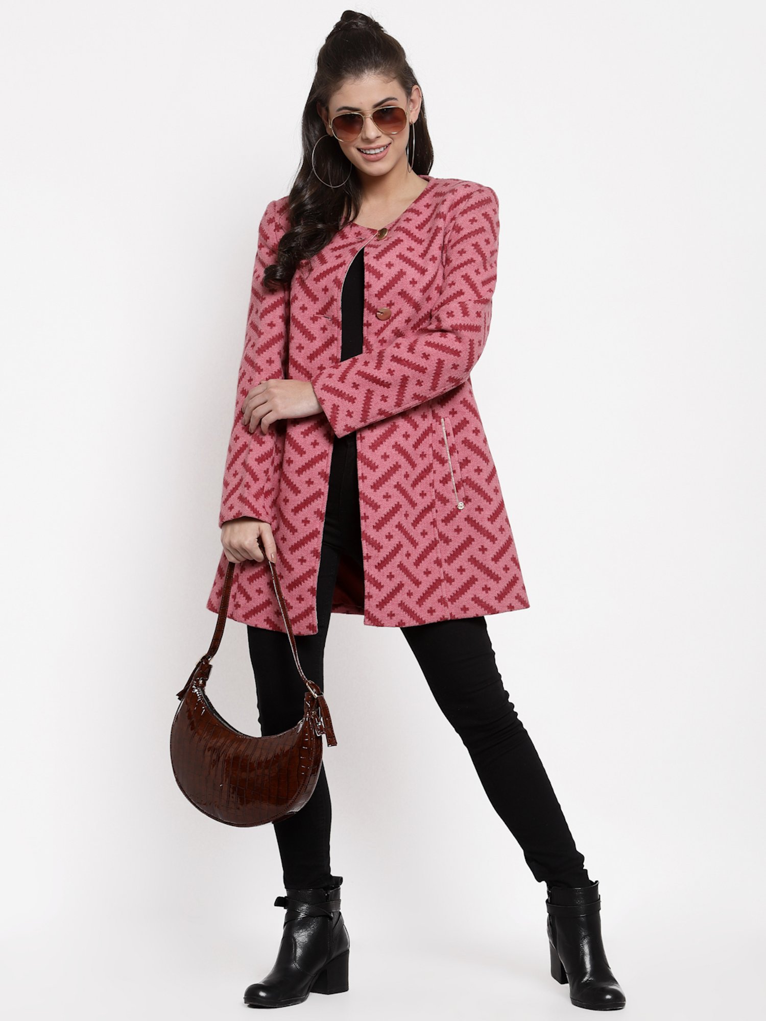 Juelle Pink Printed Full Sleeves Jacket