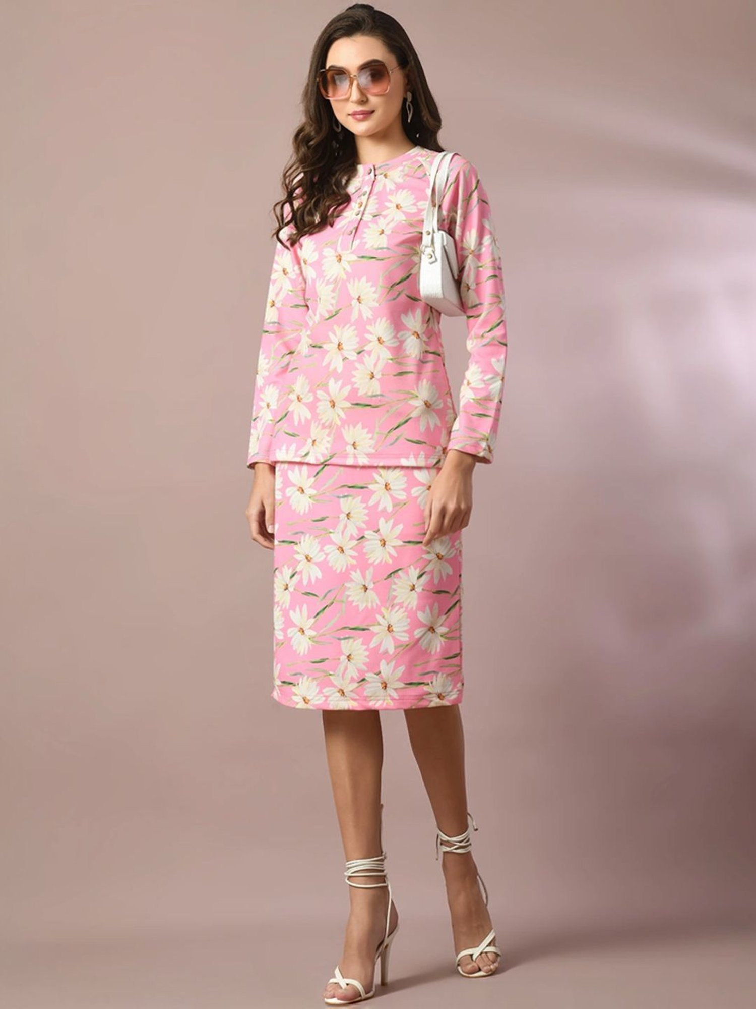 Myshka Pink Floral Print Bodycon Skirt