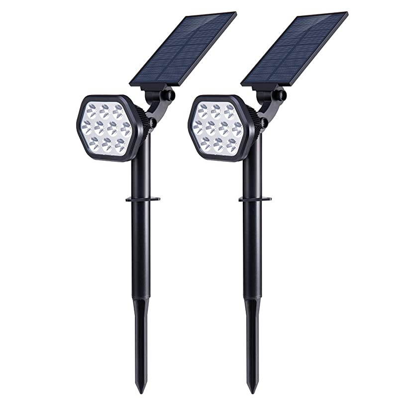 Solar Lights Outdoor,10 LED Landscape Spotlights Solar Powered Wall Lights 2-in-1 Wireless Adjustable Security Decoration Lighting for Yard Garden Walkway Porch Pool Driveway,White 2 Pack