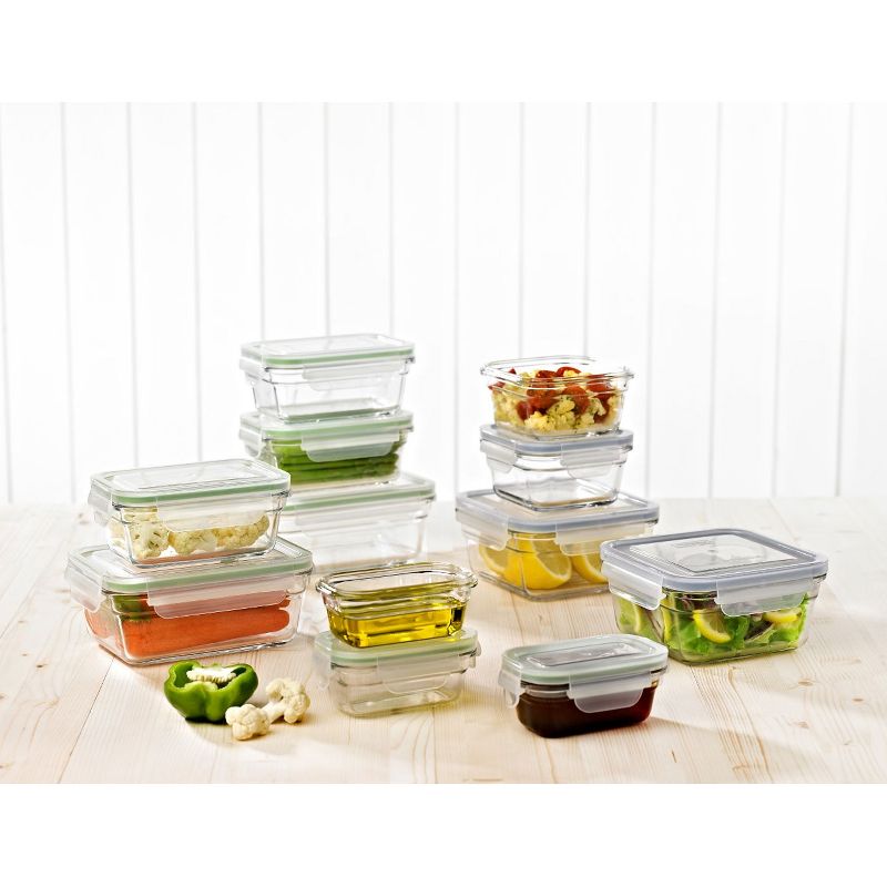 Glasslock 24 Piece Clear Tempered Glass Oven, Microwave, Dishwasher, Freezer, & Fridge Safe Storage Containers & Bakeware Set w/ BPA Free Plastic Lids