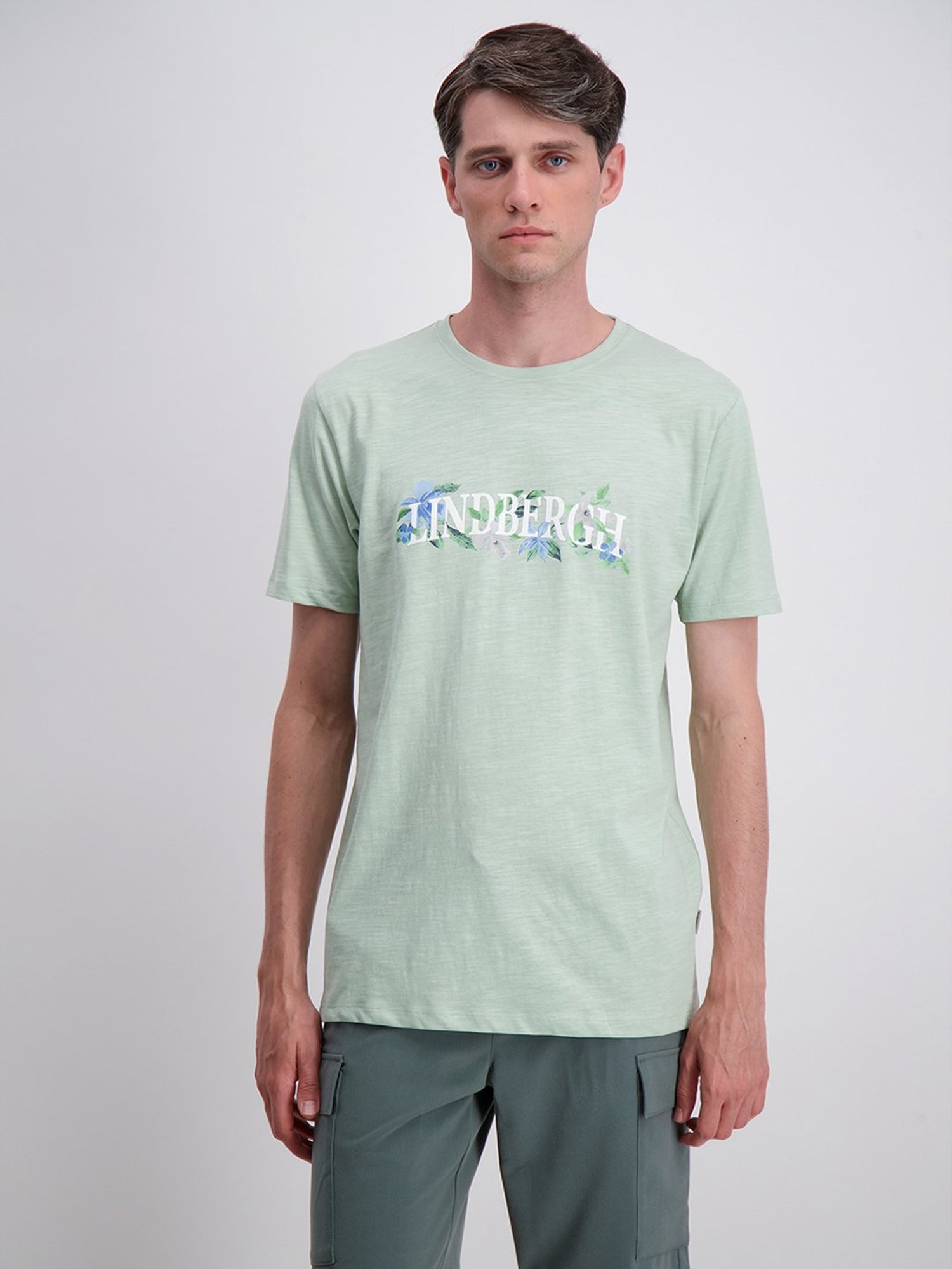 Lindbergh Mint Green Printed Round Neck T-Shirt