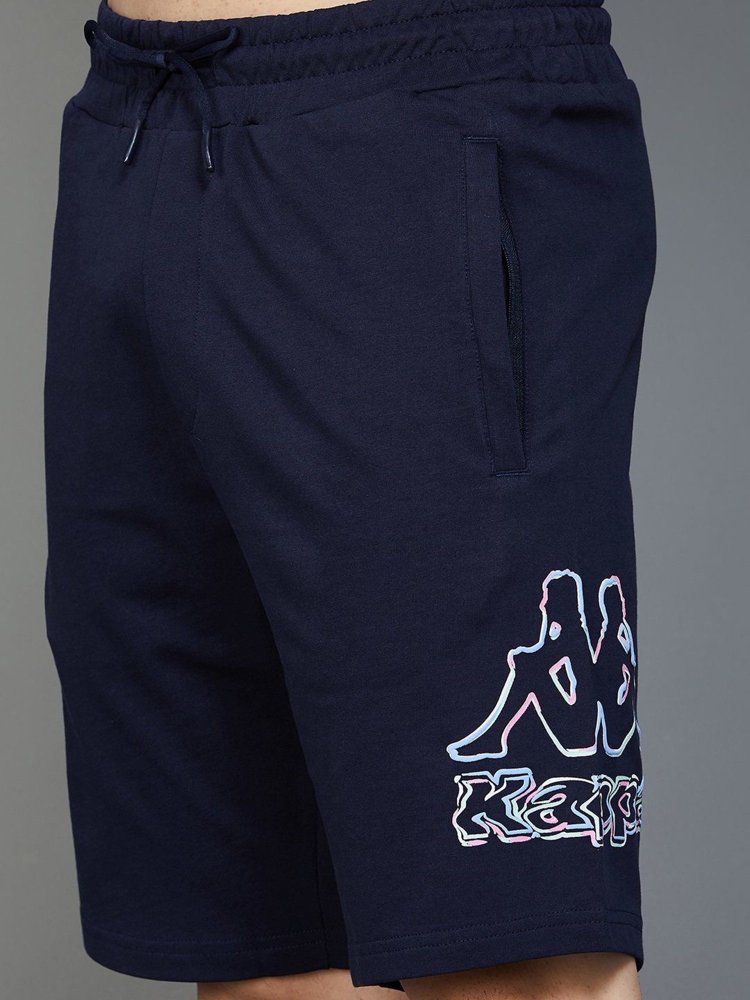 KAPPA Navy Cotton Regular Fit Printed Shorts