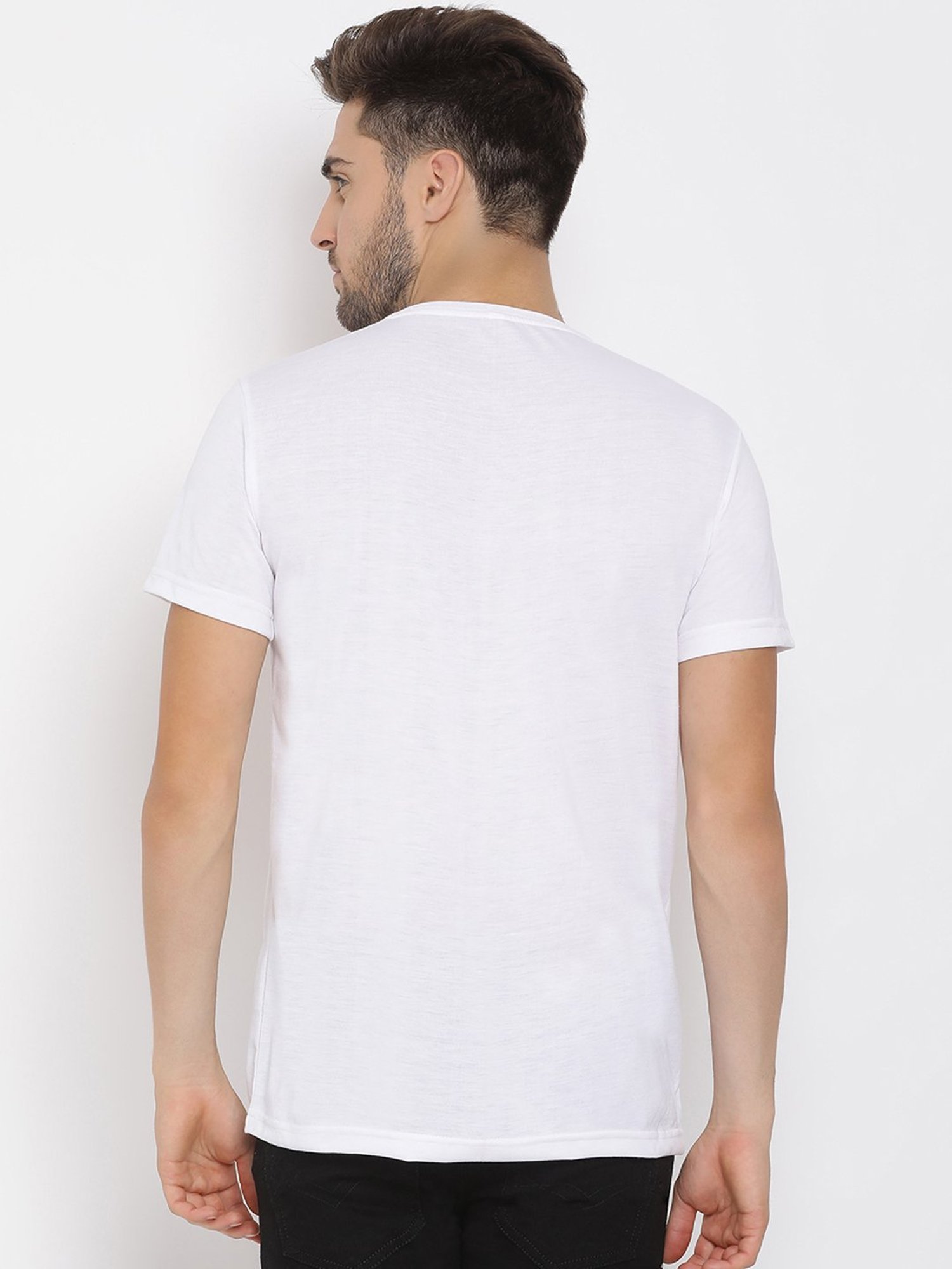 Hangup Plus White Regular Fit Printed Crew T-Shirt
