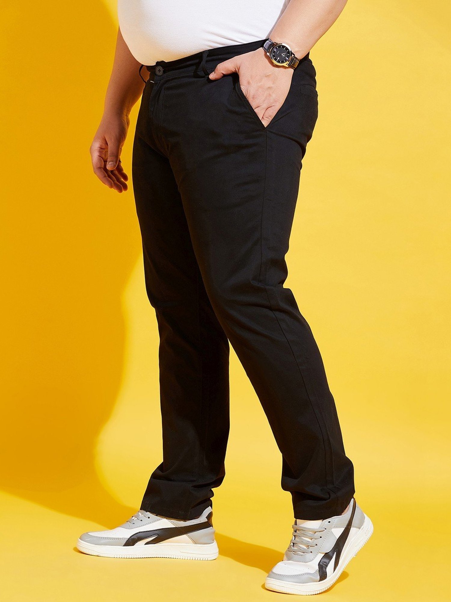 Bigbanana Plus Size Black Cotton Regular Fit Trousers