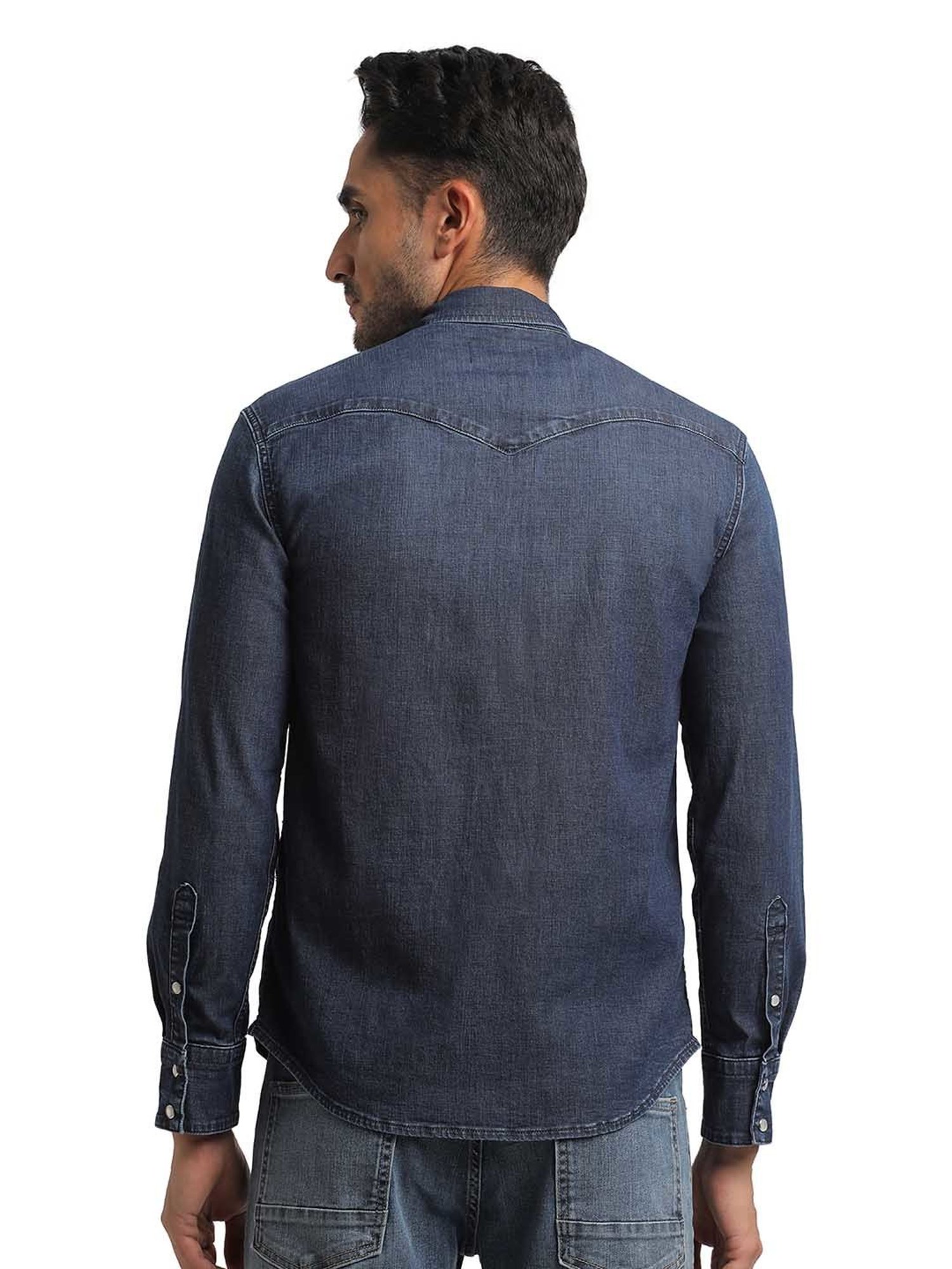 EVERBLUE Dark Blue Regular Fit Shirt