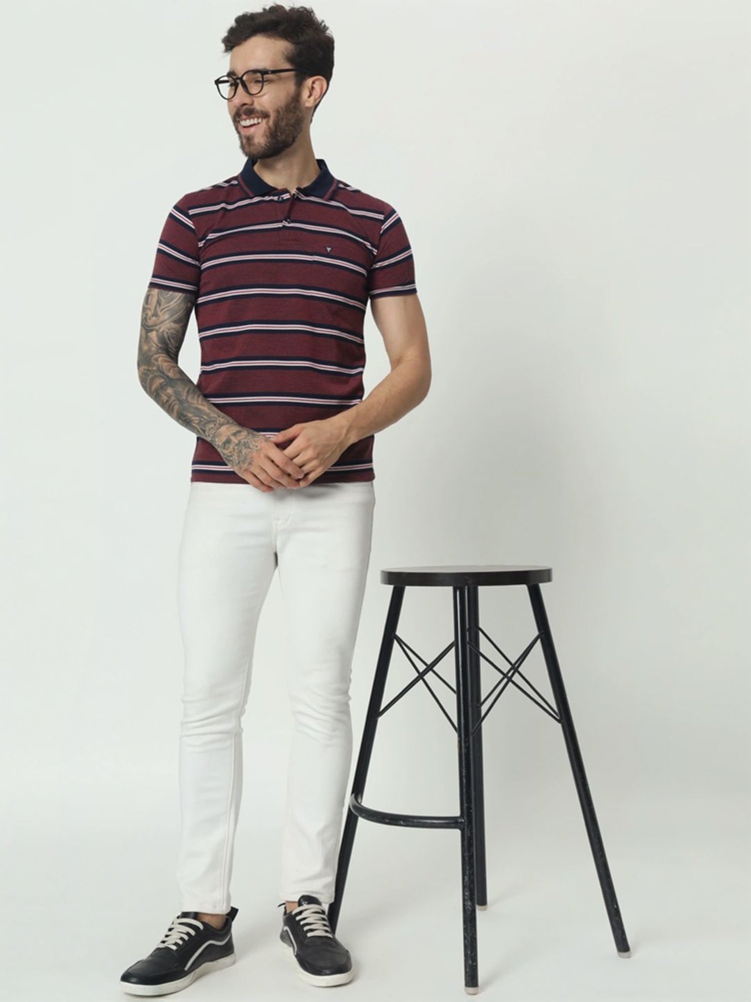 Tab91 Red Regular Fit Striped Polo T-Shirts