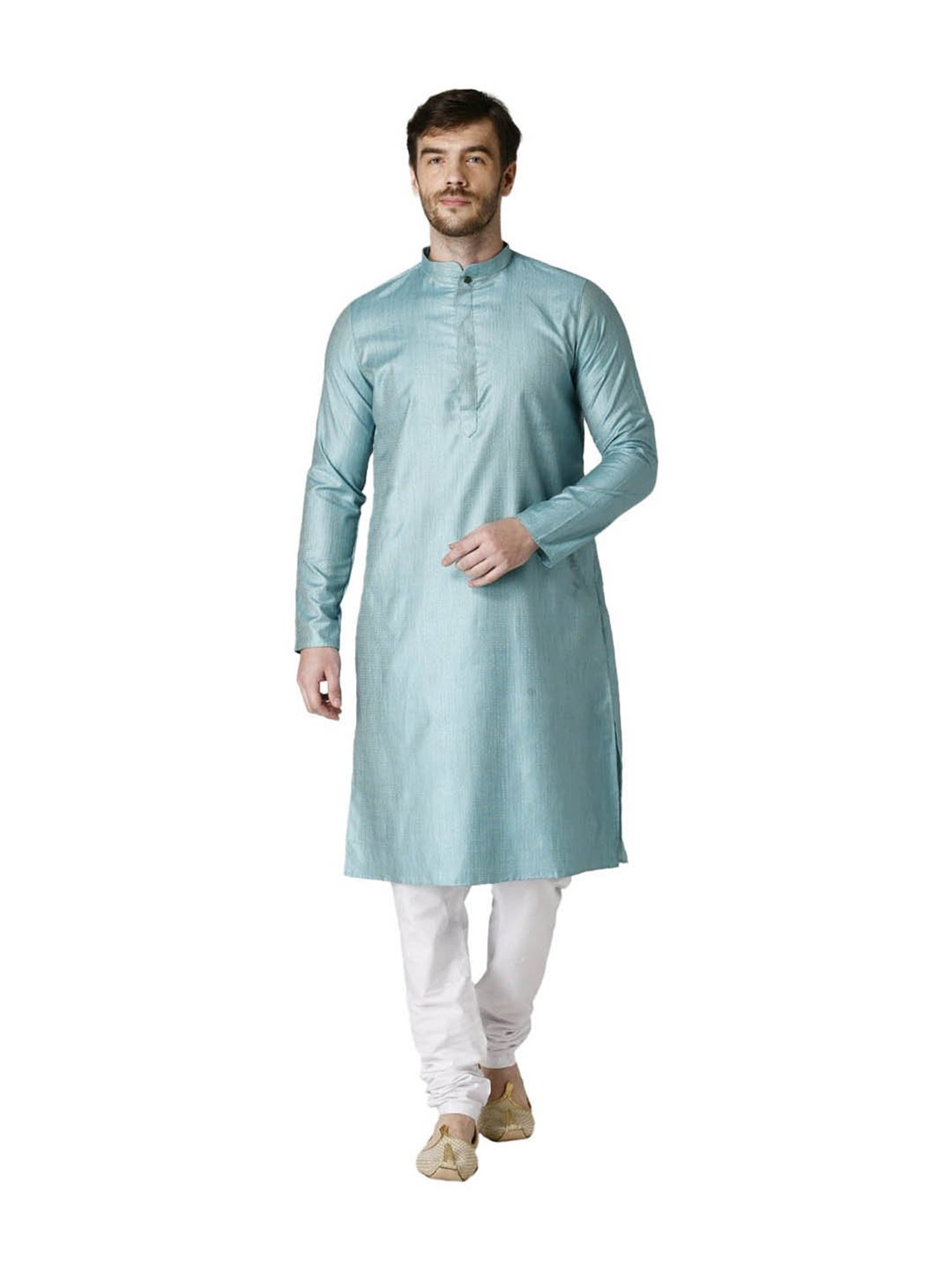 Tabard Teal Blue & White Printed Kurta & Churidar Set