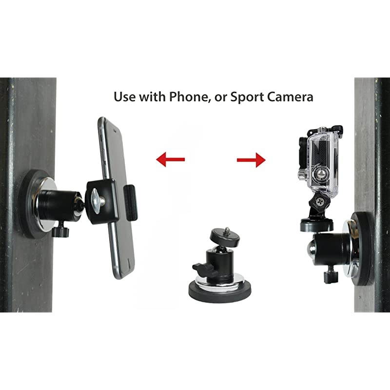 Rubber Coated Magnetic Camera amp Phone Mount wBall Head for DLSR Sports Camera or Phone Great for Video Pictures Livestreaming or WOD XL Rubber Coated Magnet