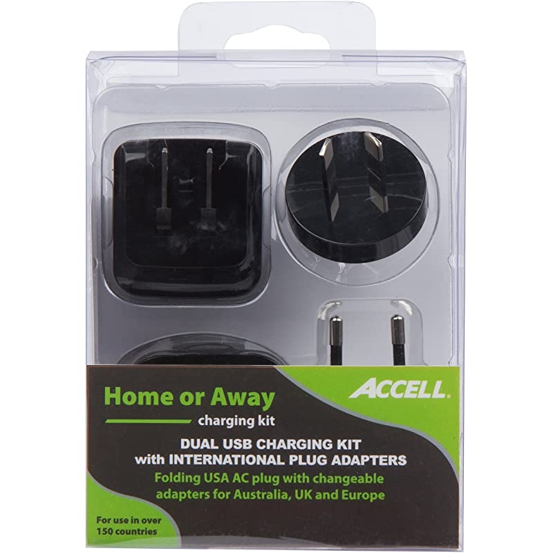 Power International USB Charger 2 USB Ports 34A Output Supports 100240 Volts Folding US Plug Adapters for EU Uk and AU