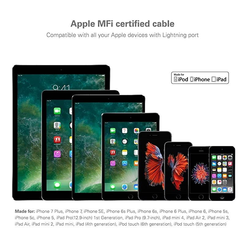 Coiled Lightning Cable for iPh2 Pack MFi Certified Coil Car Charger Cable Compatible with iPh11XSXS MaxXRX88 Plus77 Plus6s6s Plus66 PlusSE5s5c5iPadiPod Black