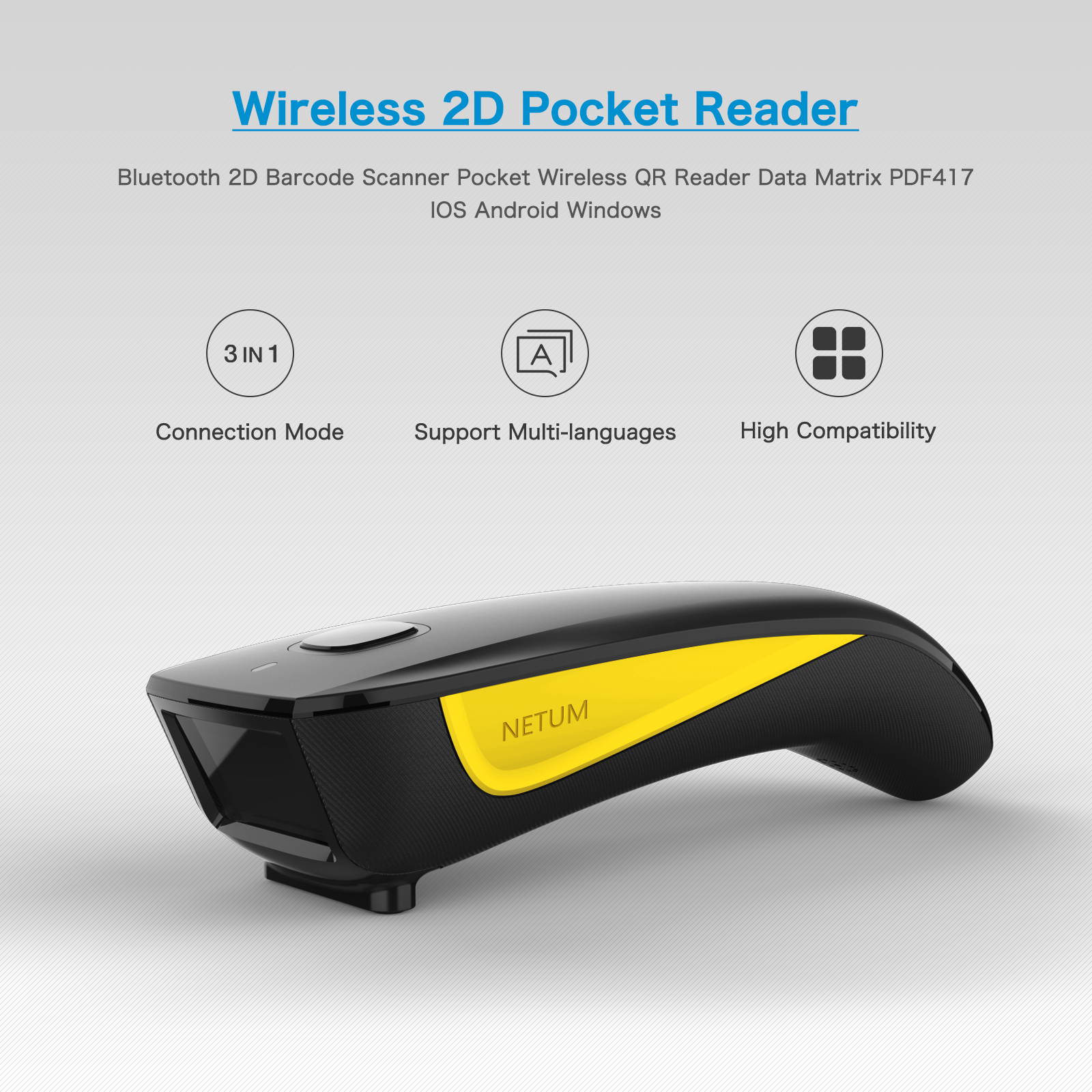 Plugadget C750 Bluetooth 2D Barcode Scanner Pocket Wireless QR Reader Data Matrix PDF417 IOS Android Windows