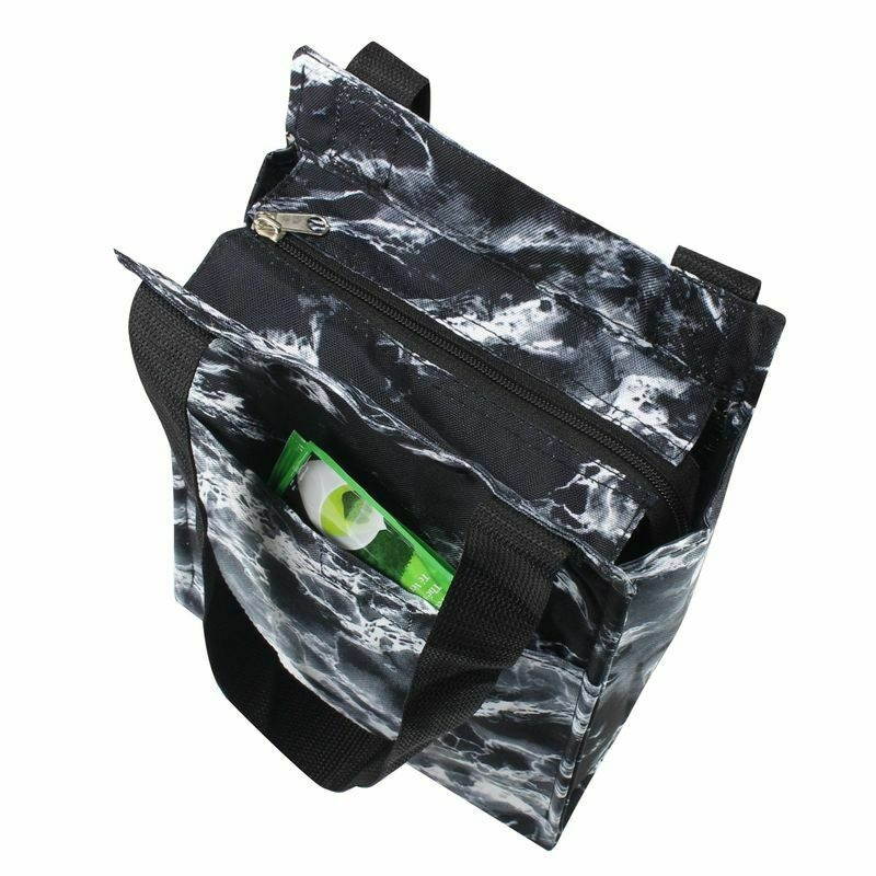 Women Insulated Lunch Bag Cooler Food Box Tote Carry Bags-Black Seamless Marble