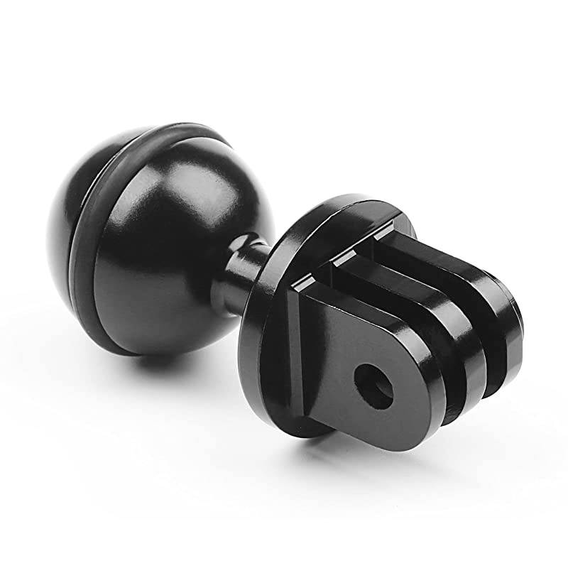 Aluminum Ball Mount for GoPro Hero 9 8 Max 7 (2018) 6 5 4 3+ 3 Black Silver Session, Osmo Action, AKASO, SJCAM - Ball Head Mount Adapter (1-Inch Diameter Ball) with 3/8'' Screw Hole + Thumb Screw