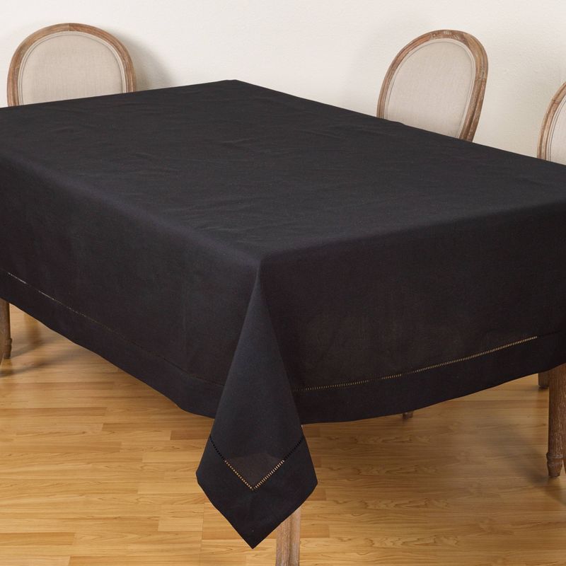 70"x120" Tablecloth with Hemstitch Border Design Black - Saro Lifestyle
