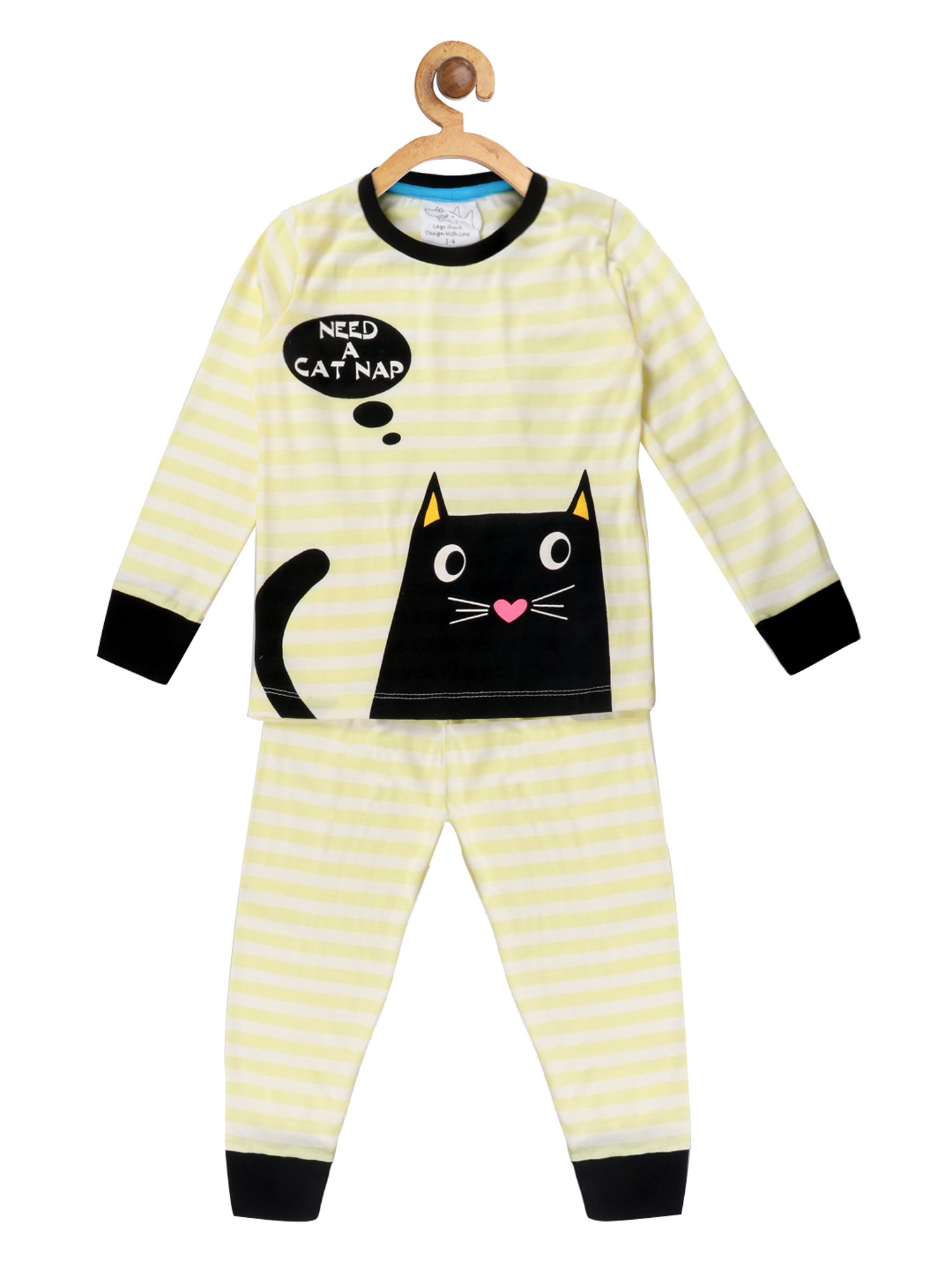 Lazy Shark Boys Yellow Printed T-Shirt with Pants