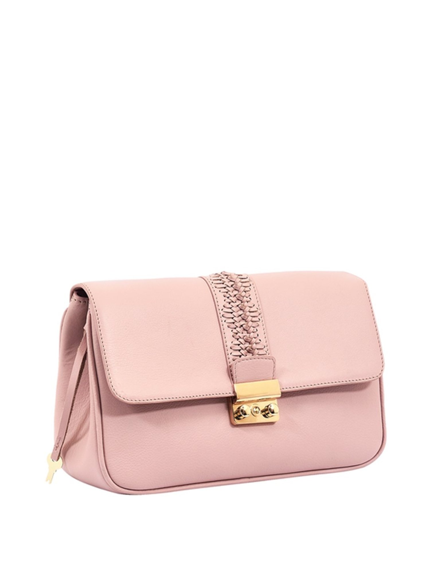 Eske  Pink Solid Medium Sling Handbag