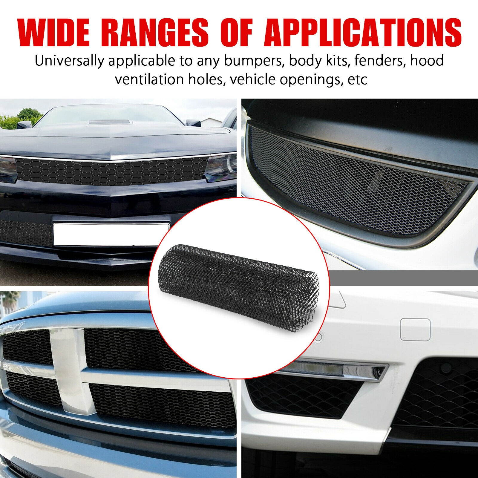 40''x13'' Car Front Aluminum Mesh Grille Bumper Fender Hood Vent Grill Net Black