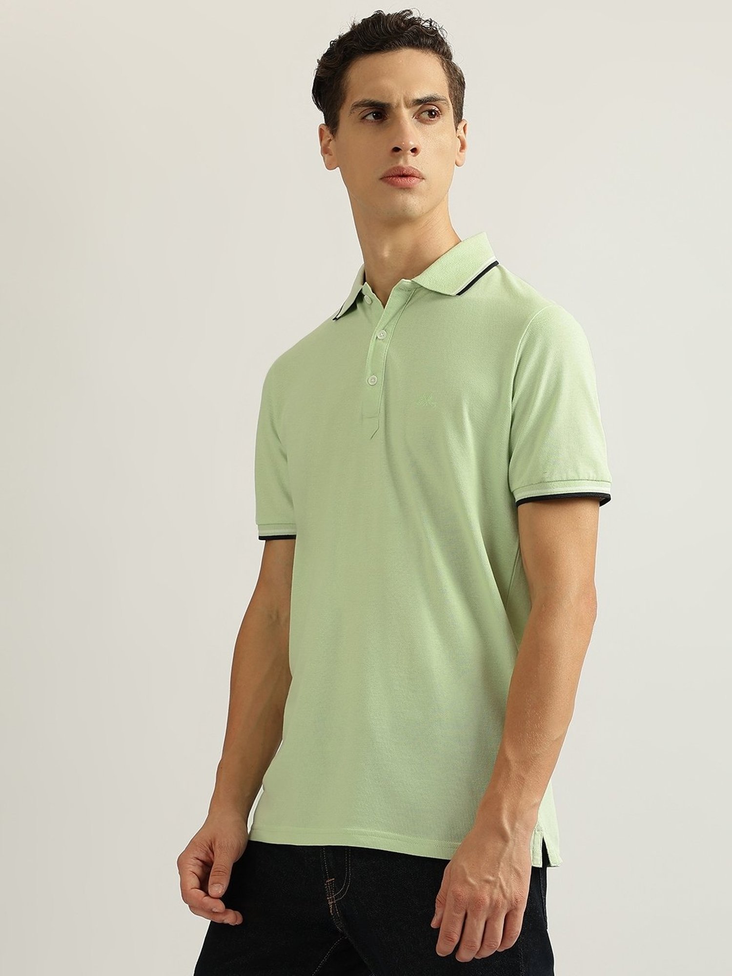 Lindbergh Green Cotton Regular fit Solid Polo T-Shirts