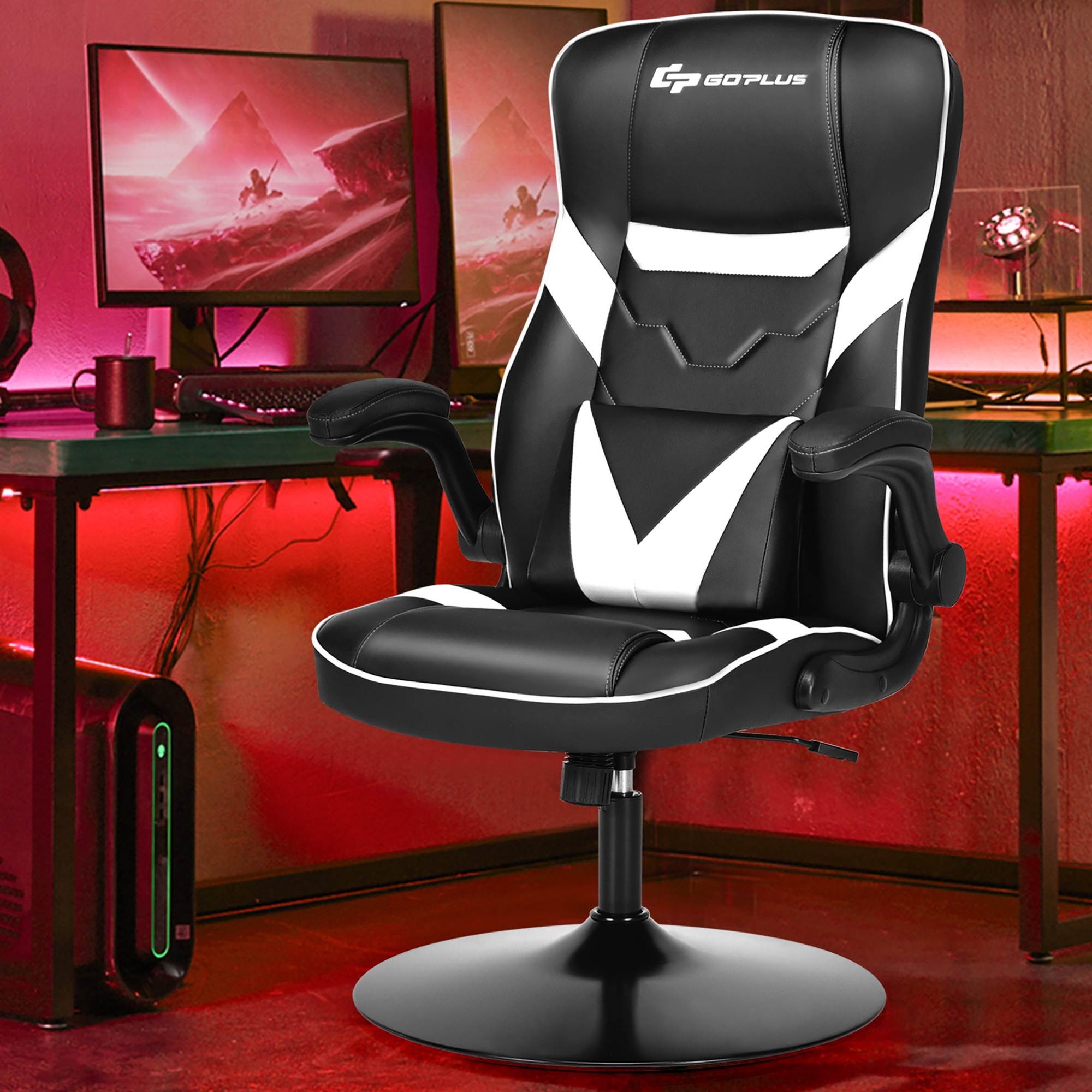 Goplus Rocking Gaming Chair Height Adjustable Swivel Racing Style Rocker White