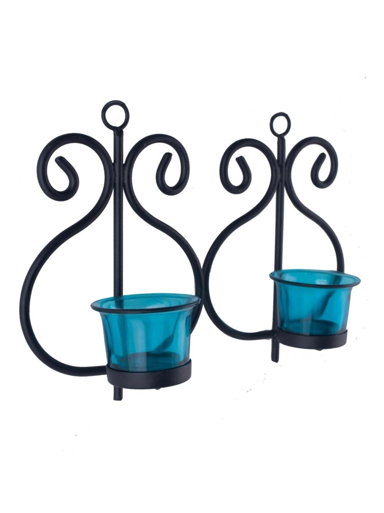 Homesake 'Easter' Black & Turquoise Metal Wall Candle Holder With Tea Light Candle - Set of 2