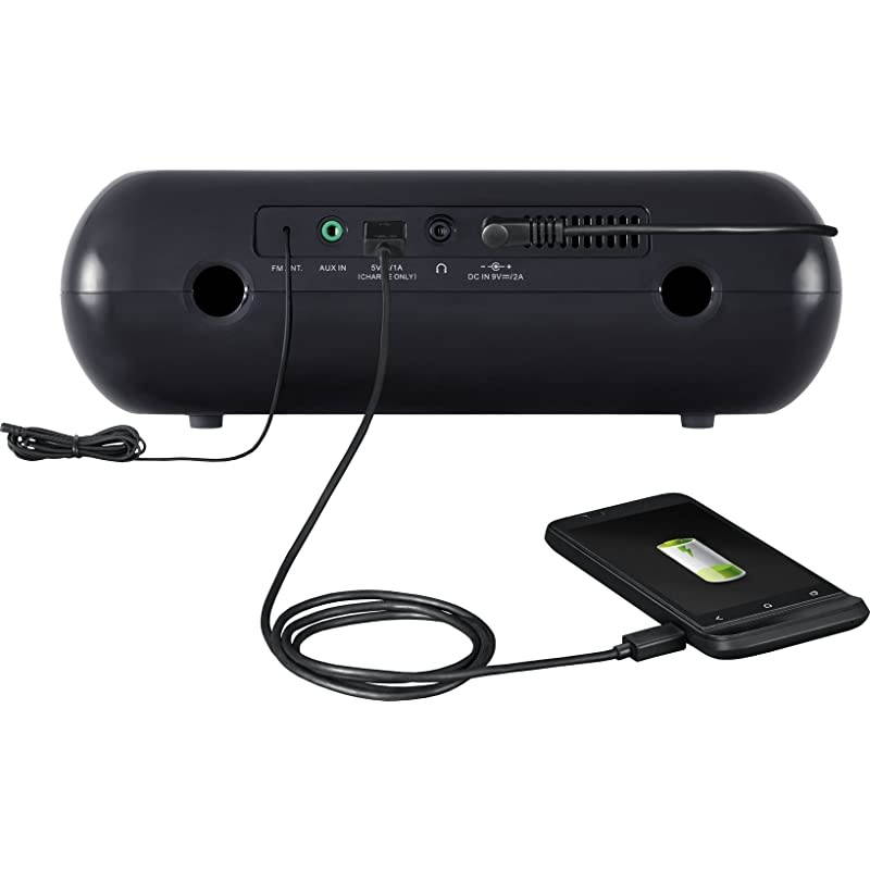 RCR-20 FM-RDS (RBDS) AM / Bluetooth / Aux-in / USB Phone Charging Digital Tuning Clock Radio with Battery Backup, Black, 13.8x 13.1x 4.9