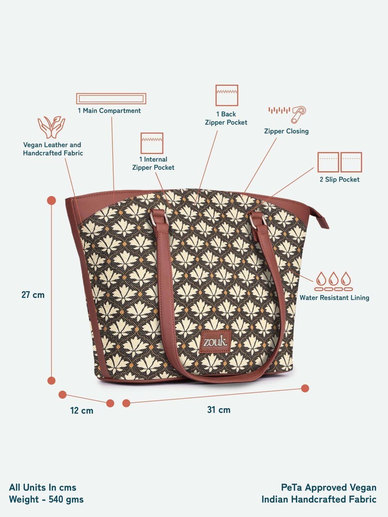 ZOUK Bidri Kaiser Printed Tote Handbag