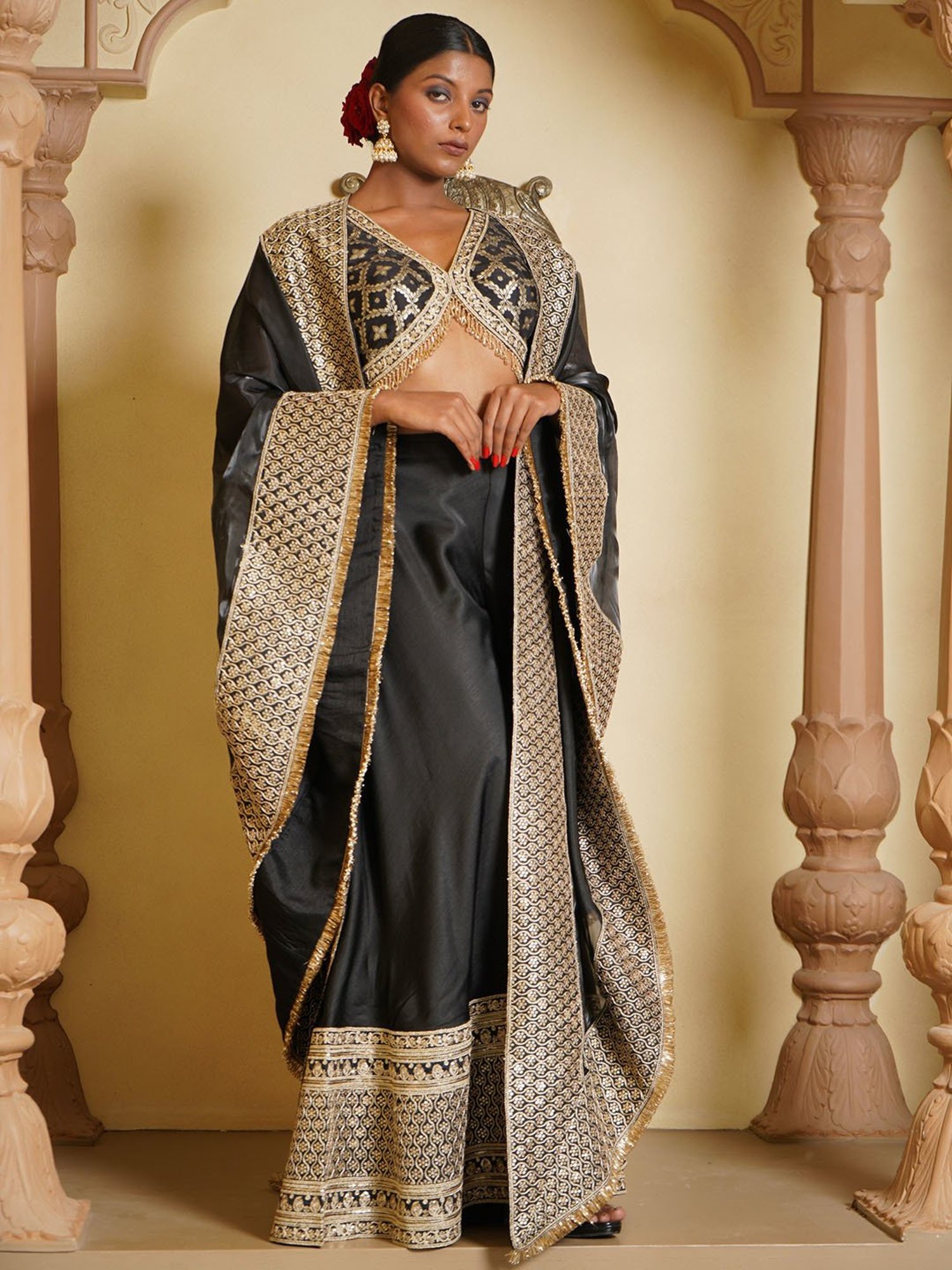 Monk and Mei Haseena Brocade Silk Blouse and Sharara with Cape