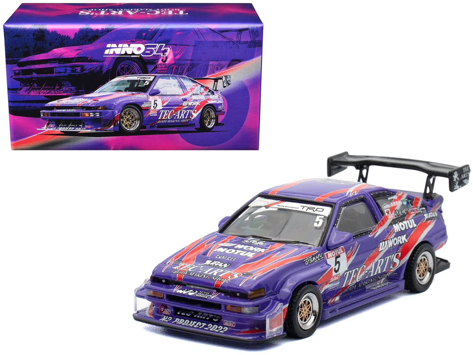 Toyota Sprinter Trueno (AE86) RHD (Right Hand Drive) #5 "N2 Project by TEC-ART's" Purple Metallic with Graphics 1/64 Diecast Model Car by Inno Models