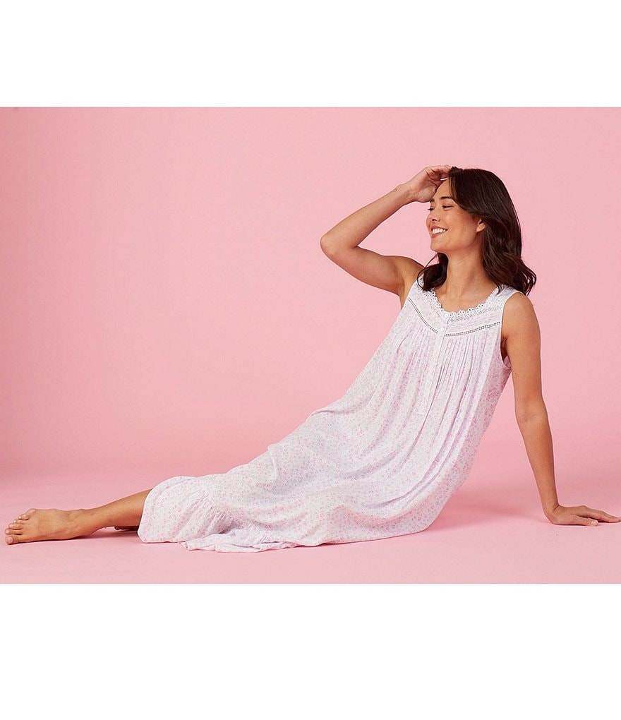 Eileen West Ditsy Floral Print Woven Square Neck Sleeveless Ballet Nightgown