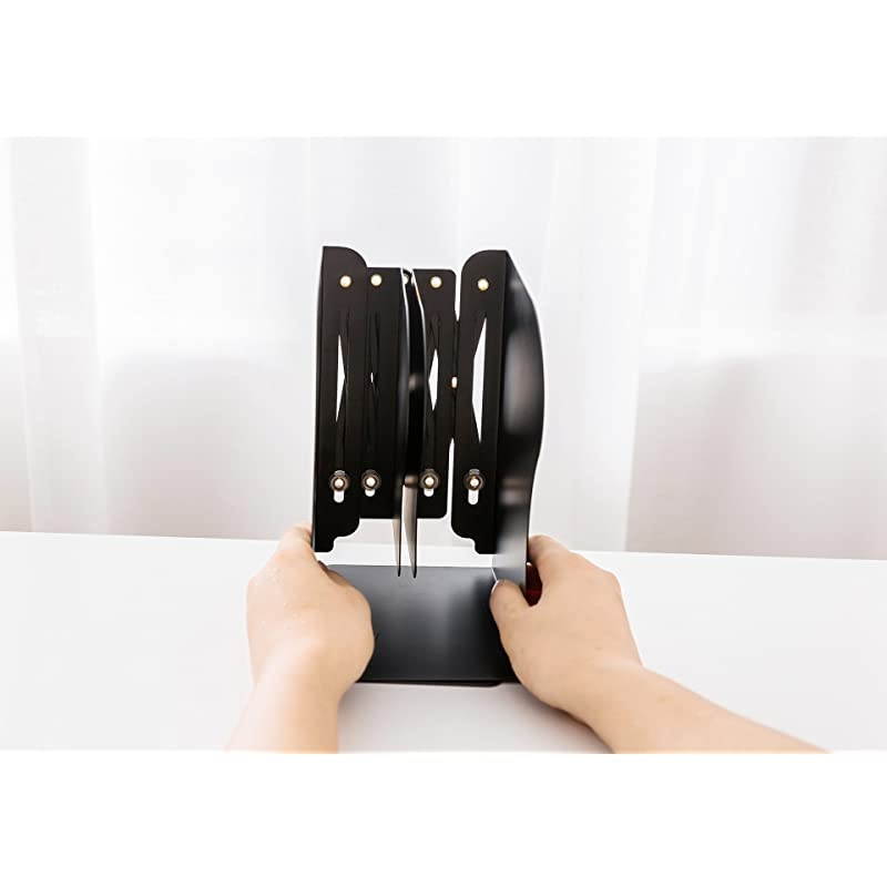 Simple Nature Japanese Style Black White Decorative Metal Iron Bookends Holder Stand Desk Nonskid Adjustable Bookend (Black)
