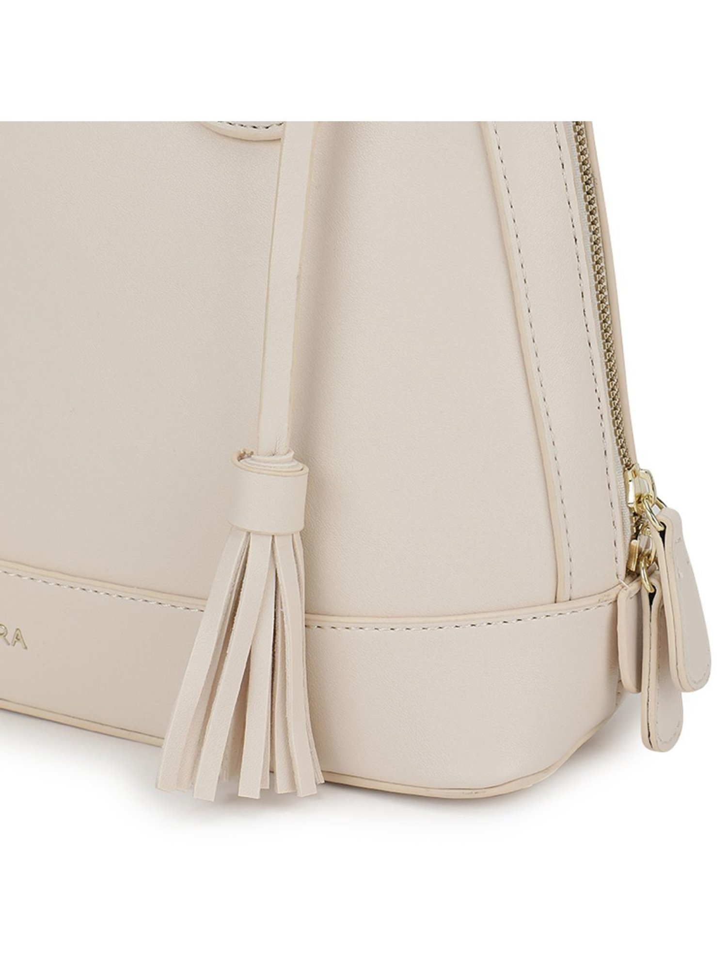 Tyra Iris Beige Solid Faux Leather Handbag