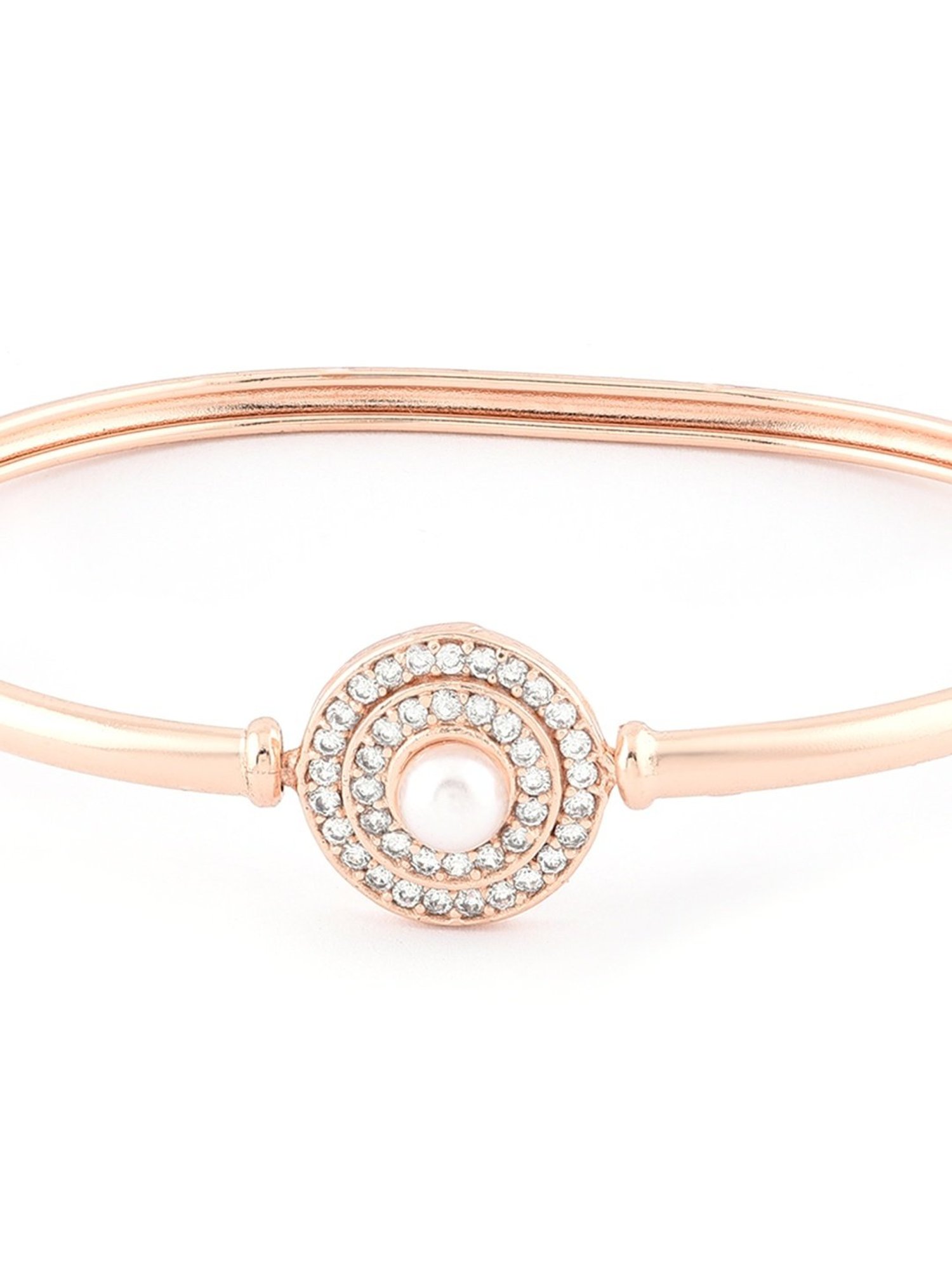 Zaveri Pearls Splendid Rose Gold Tone Cubic Zirconia & Pearl Kada-ZPFK9478