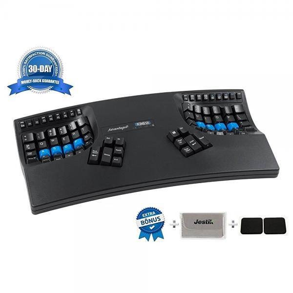 Kinesis KB600 Advantage2 USB Contoured Keyboard (Black) with SmartSet Programming Technology for PC and MAC Plus Advantage Palm Pads And Jestik Microfiber - VALUE BUNDLE