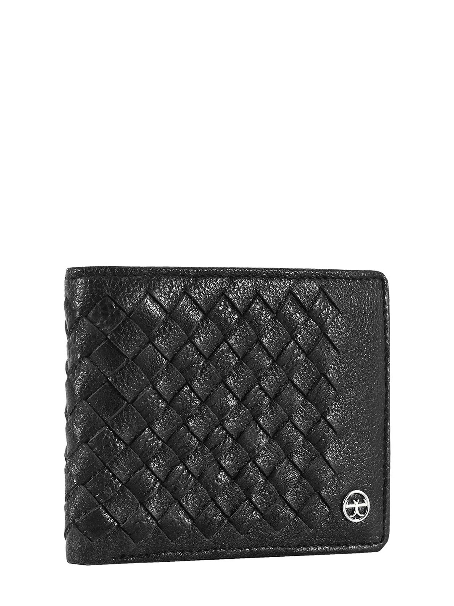 Eske Black Woven Leather Bi-Fold Wallet for Men