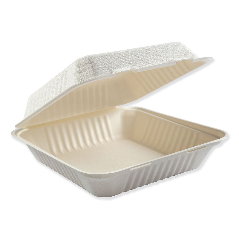 Boardwalk Molded Fiber Food Containers Hinged-Lid 1-Compartment 9 x 9 White HINGEWF1CM9