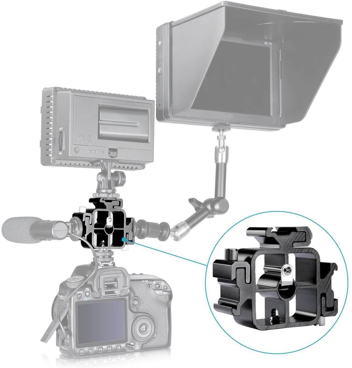 3-in-1 Triple Hot Shoe Mount Adapter with 1/4''-3/8'' Tripod Screw Thread for Flash Holder Bracket Light Stand Umbrella Holder fits Canon, Nikon, Olympus Flash Speedlite