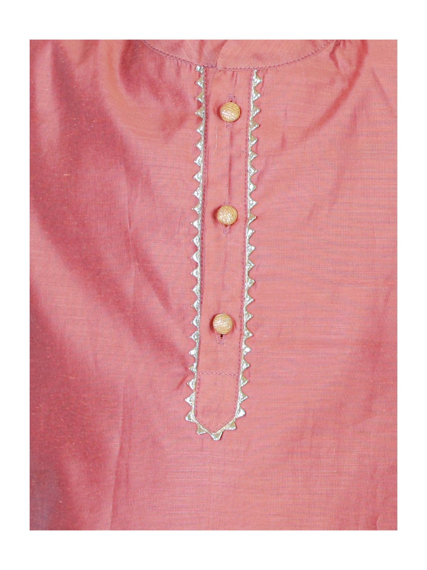 Lil Drama Kids Dusty Pink & White Solid Full Sleeves Kurta with Pyjamas