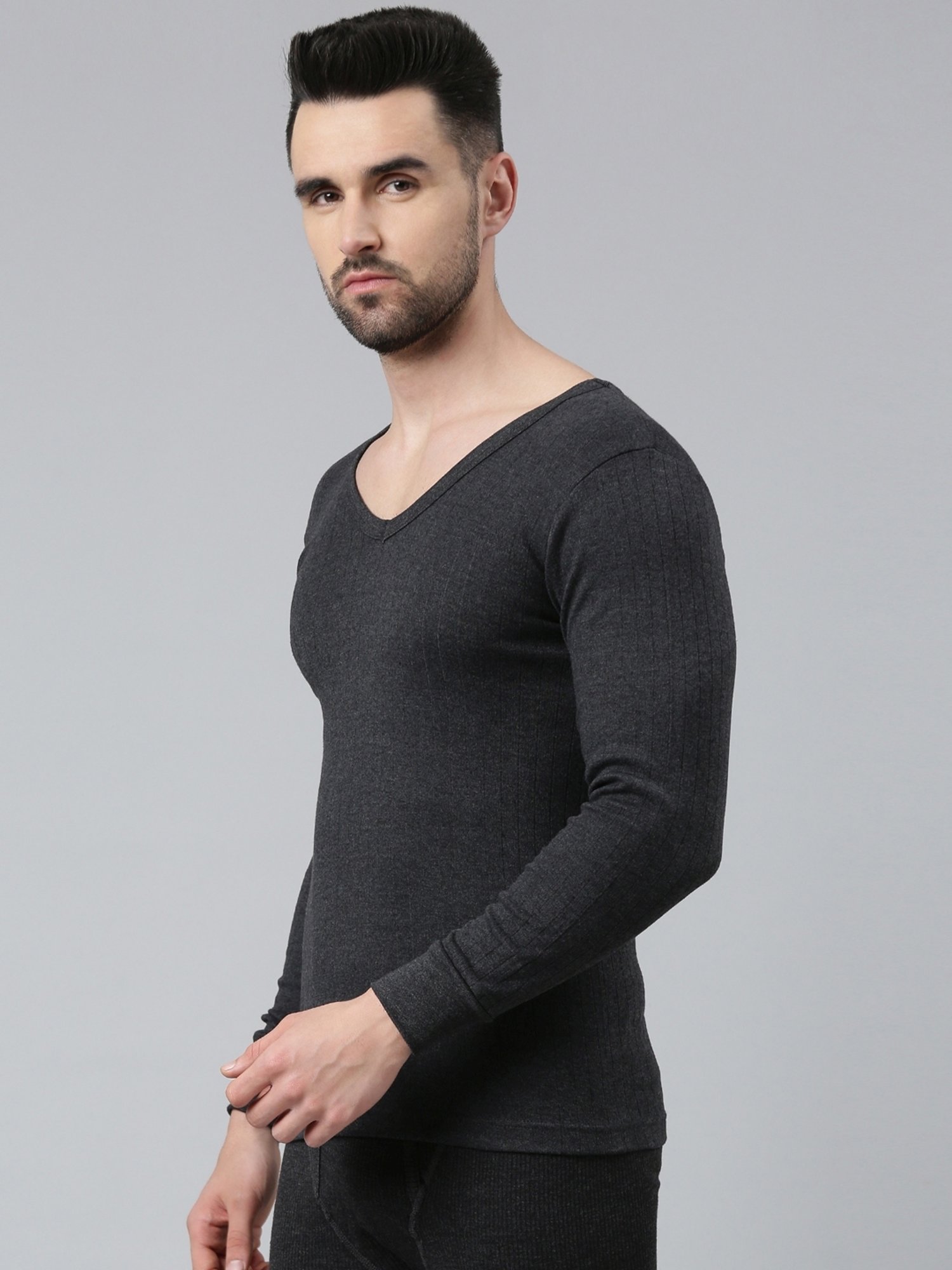 Dixcy Josh Dark Melange Grey Cotton Skinny Fit Thermal Top