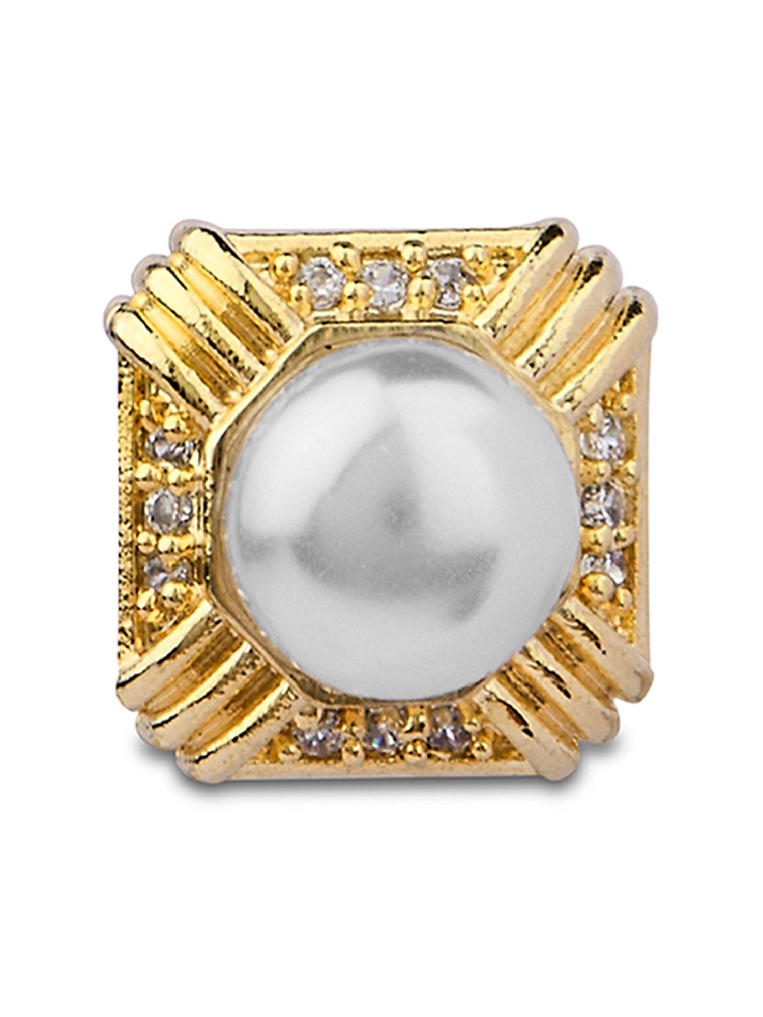 Fida Luxurious Gold-Plated White Pearl Stud Earrings