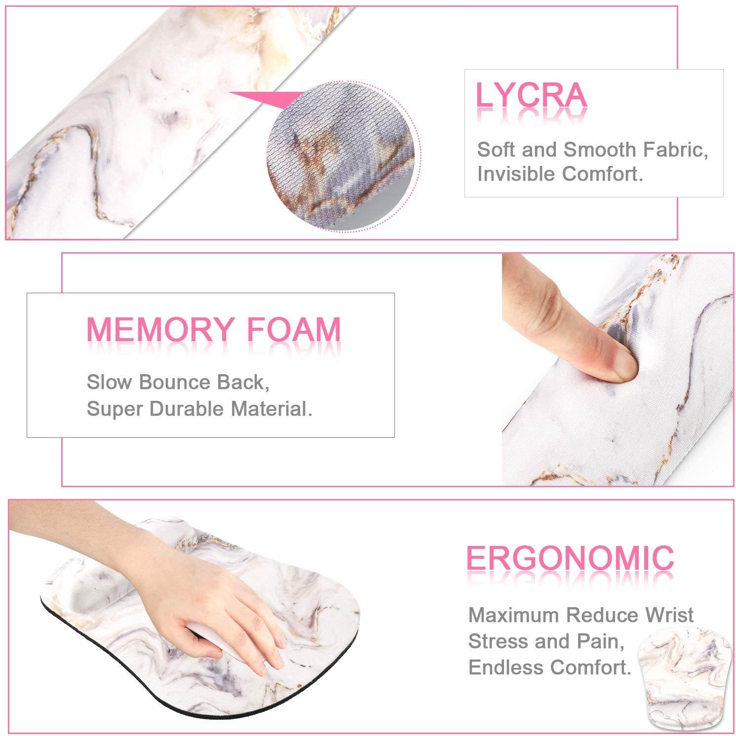 Artiron Keyboard Wrist Rest and Ergonomic Mouse Pad with Wrist Support, Memory Foam Filled Non Slip Base Easy Typing and Relieve Wrist Pain for Computer Office Laptop (Platinum Marble)