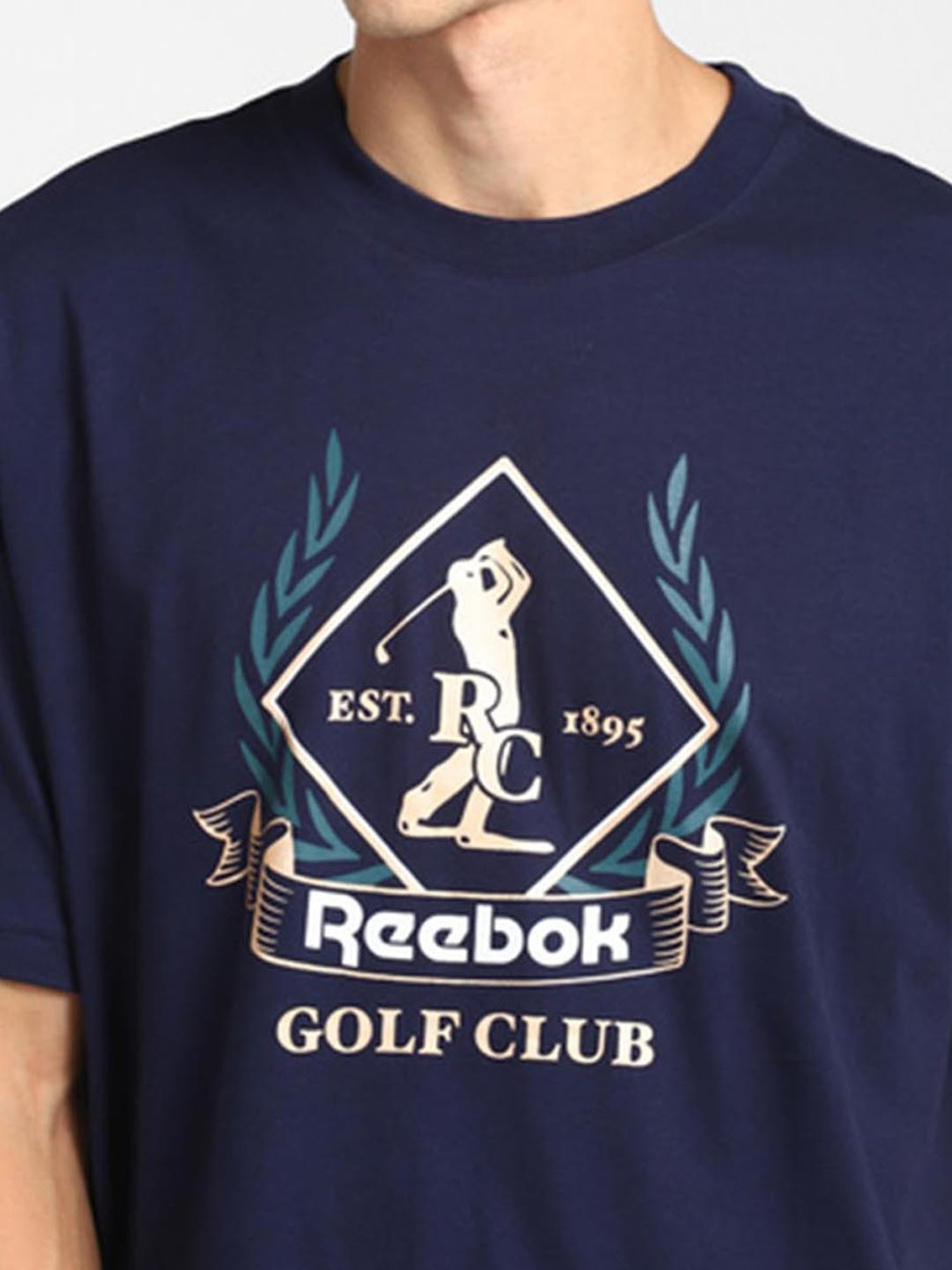 Reebok Navy Cotton Relaxed Fit Printed T-Shirt